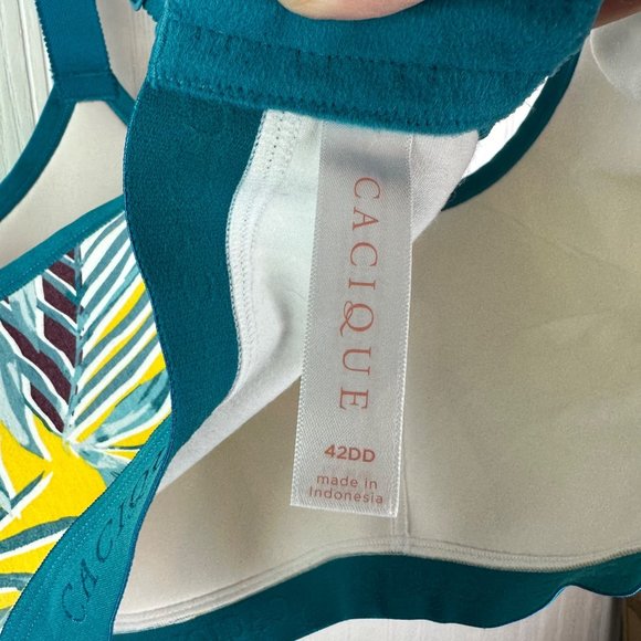 Cacique wire‎ free bra size 42DD painterly palms pattern - Picture 2 of 4